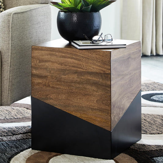 Ashley Accent End Table, Trailbend, Brown/Gunmetal