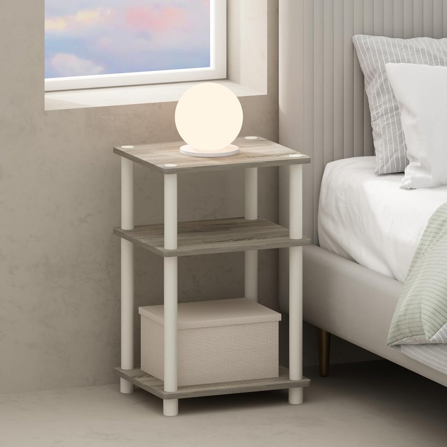 JUST Toolless 3-Tier Night Stand, Open Storage, Americano