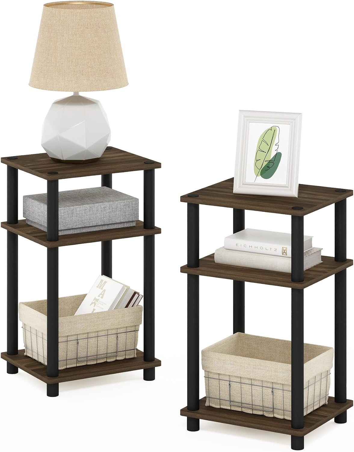 JUST Toolless 3-Tier Night Stand, Open Storage, Americano