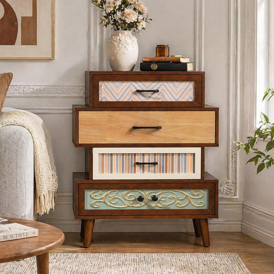 Boho Accent Cabinet with Drawers, Narrow Storage Cabinet for Small Spaces, Multi-Drawer Chest for Entryway, Hallway or Living Room, 26"
