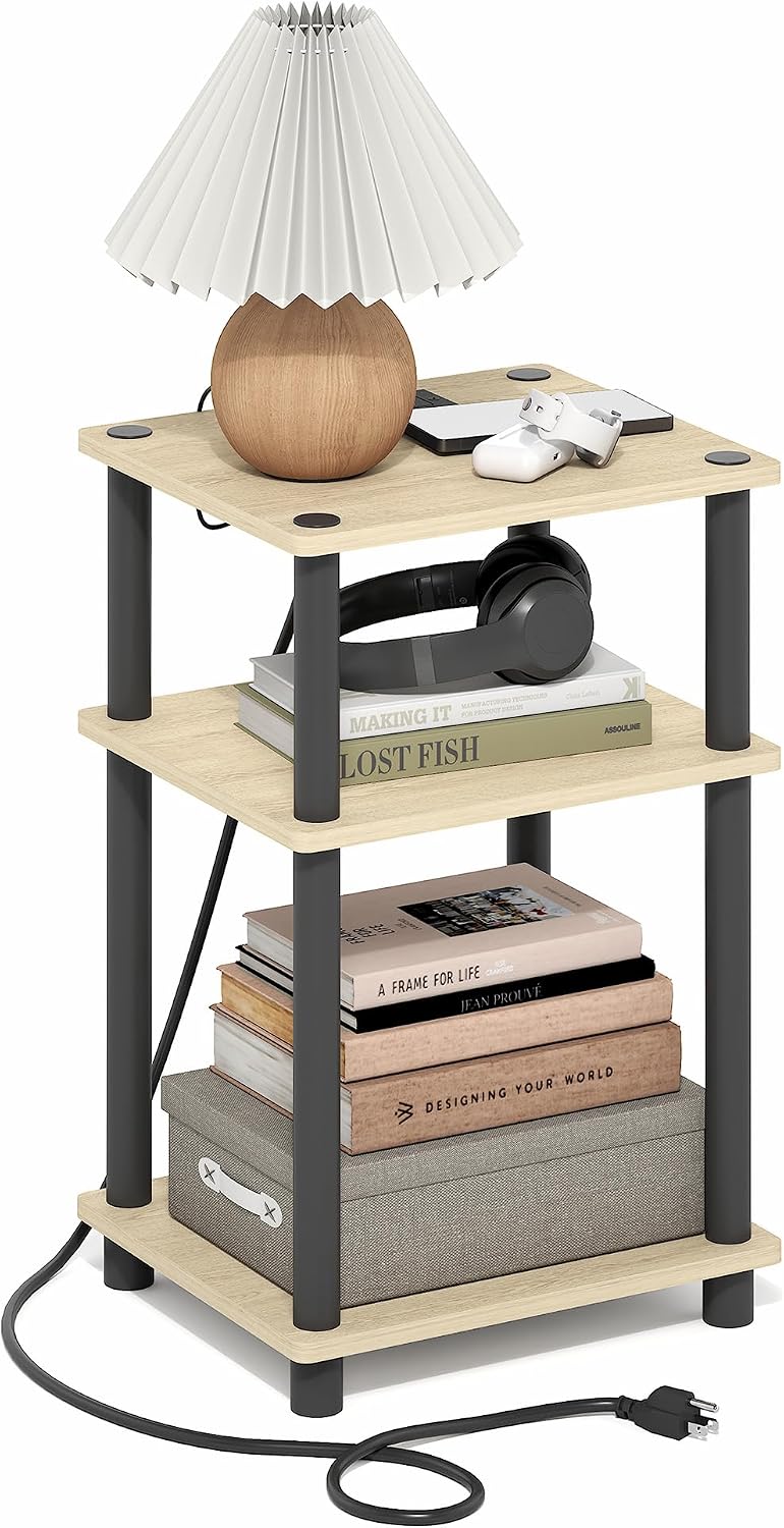JUST Toolless 3-Tier Night Stand, Open Storage, Americano