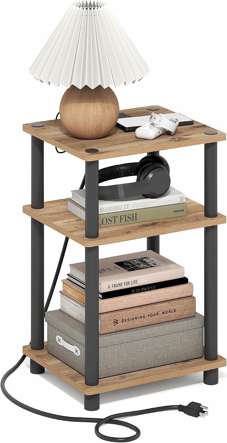 JUST Toolless 3-Tier Night Stand, Open Storage, Americano