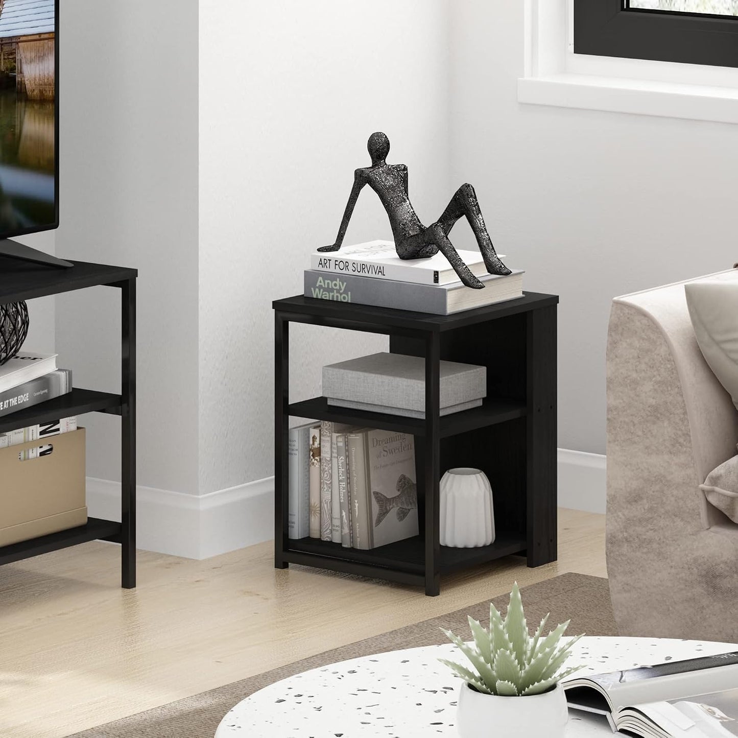 JUST Toolless 3-Tier Night Stand, Open Storage, Americano