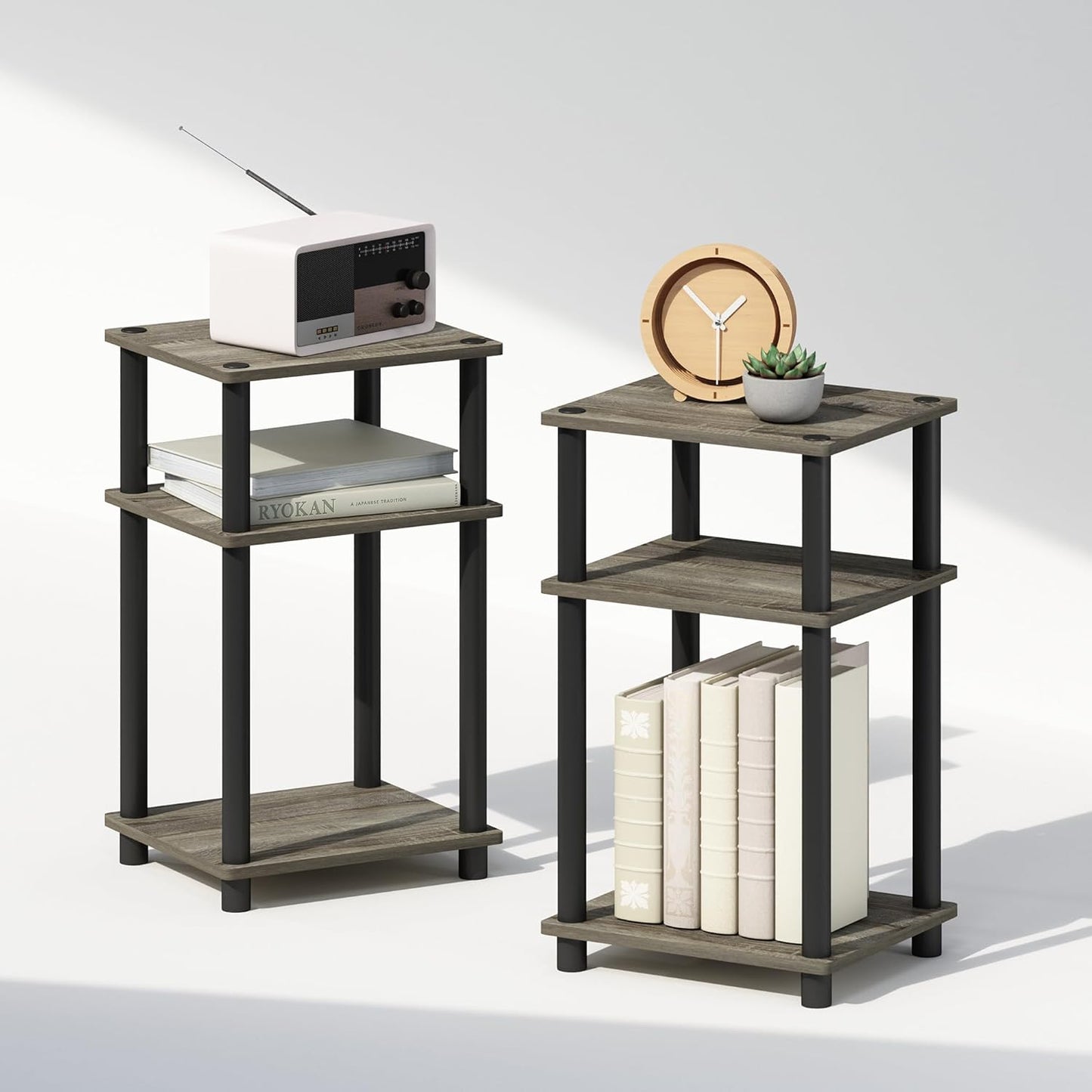 JUST Toolless 3-Tier Night Stand, Open Storage, Americano