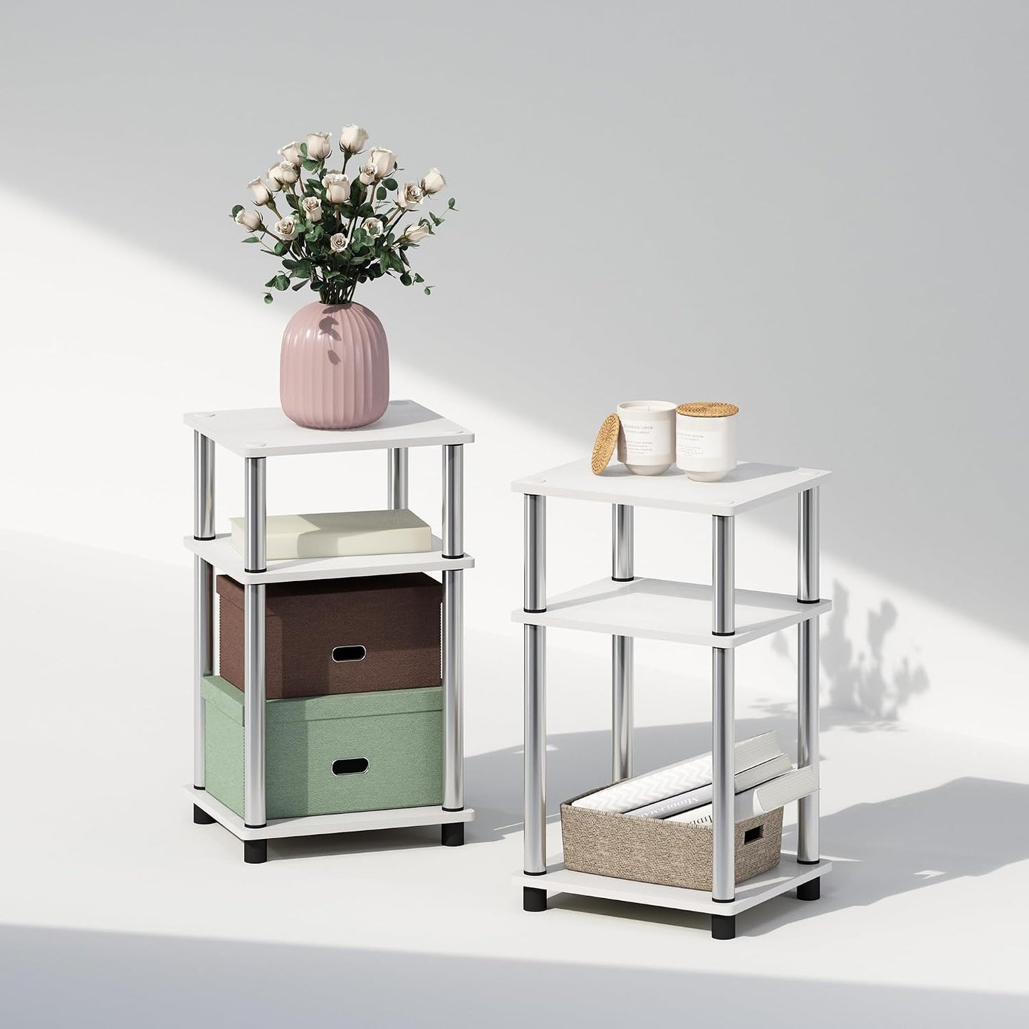 JUST Toolless 3-Tier Night Stand, Open Storage, Americano