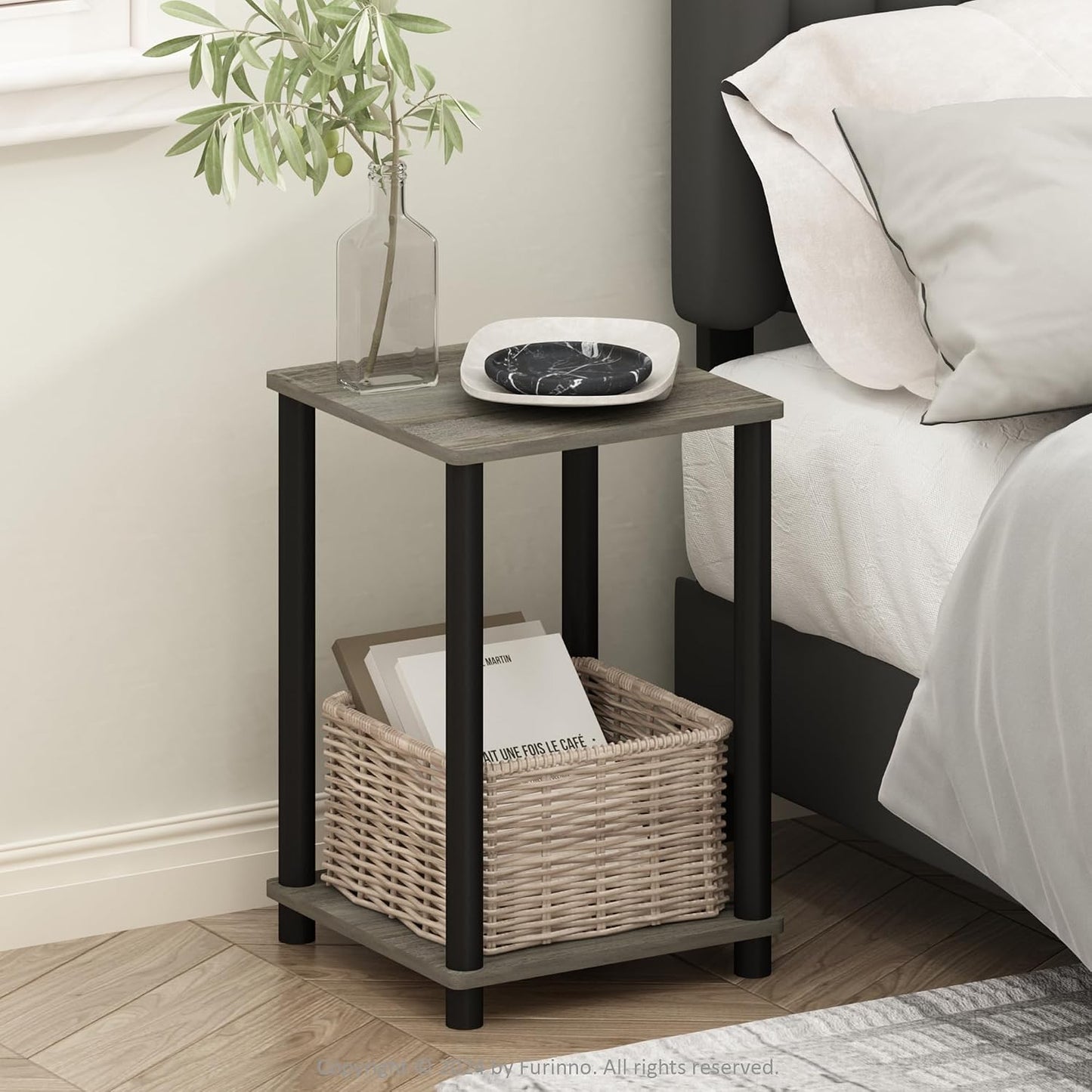 JUST Toolless 3-Tier Night Stand, Open Storage, Americano