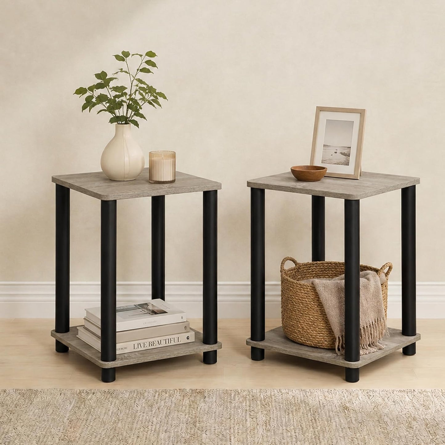 JUST Toolless 3-Tier Night Stand, Open Storage, Americano