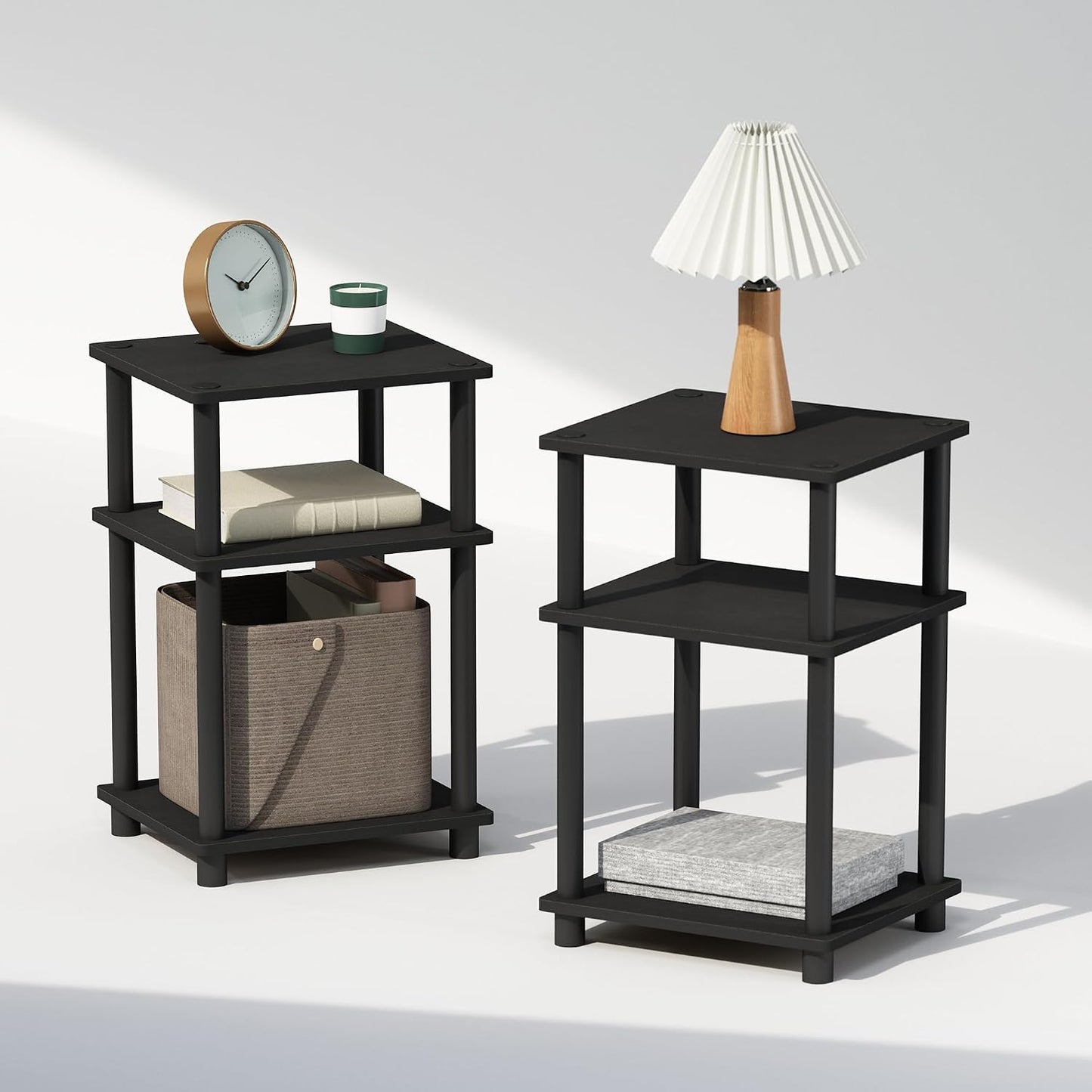 JUST Toolless 3-Tier Night Stand, Open Storage, Americano