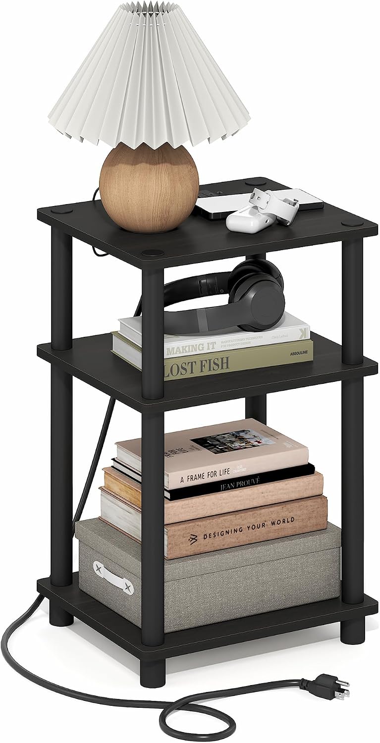 JUST Toolless 3-Tier Night Stand, Open Storage, Americano