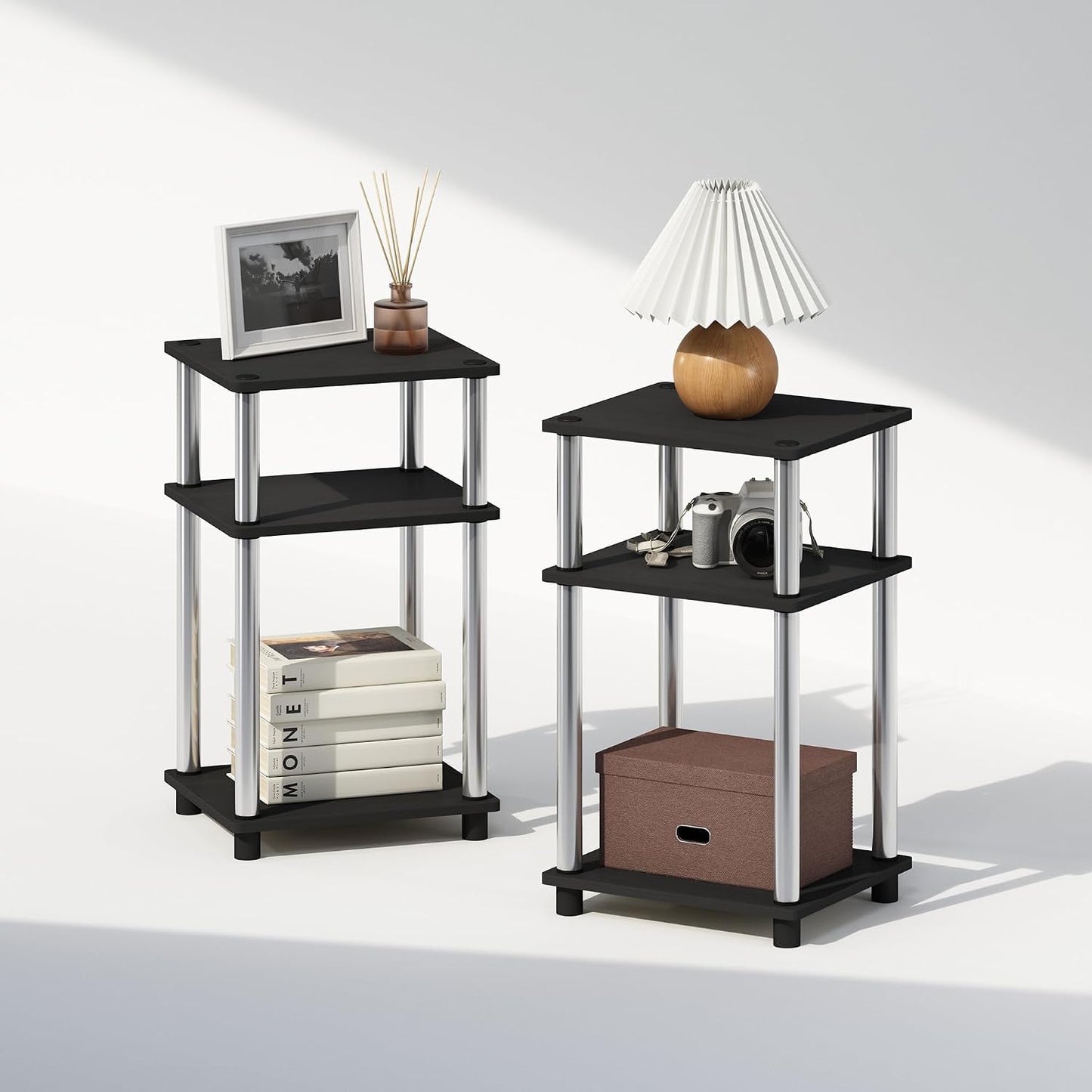 JUST Toolless 3-Tier Night Stand, Open Storage, Americano