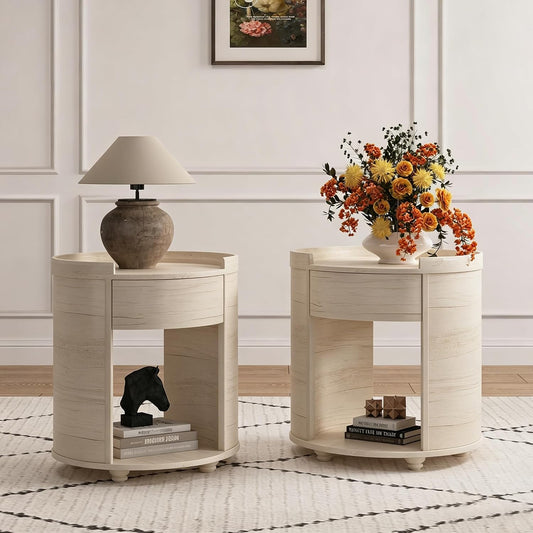 Solid Wood End Table Set of 2, Elegant Pine Side Tables with 2 Drawers, Compact & Versatile Nightstand for Living Room, Bedroom, or Small Spaces Easy Assembly & Timeless Design