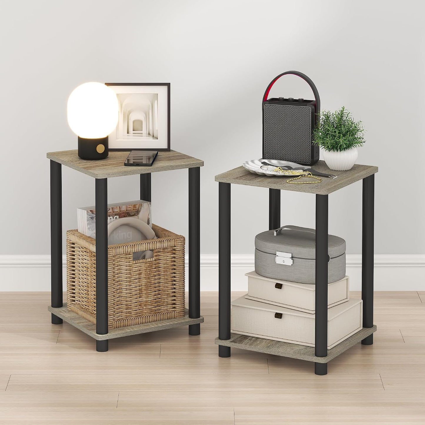 JUST Toolless 3-Tier Night Stand, Open Storage, Americano