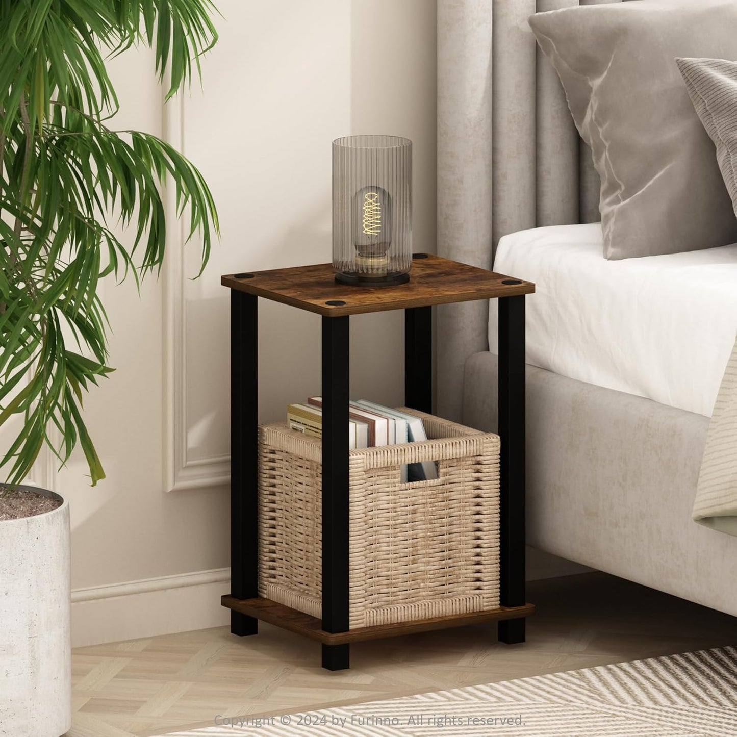 JUST Toolless 3-Tier Night Stand, Open Storage, Americano