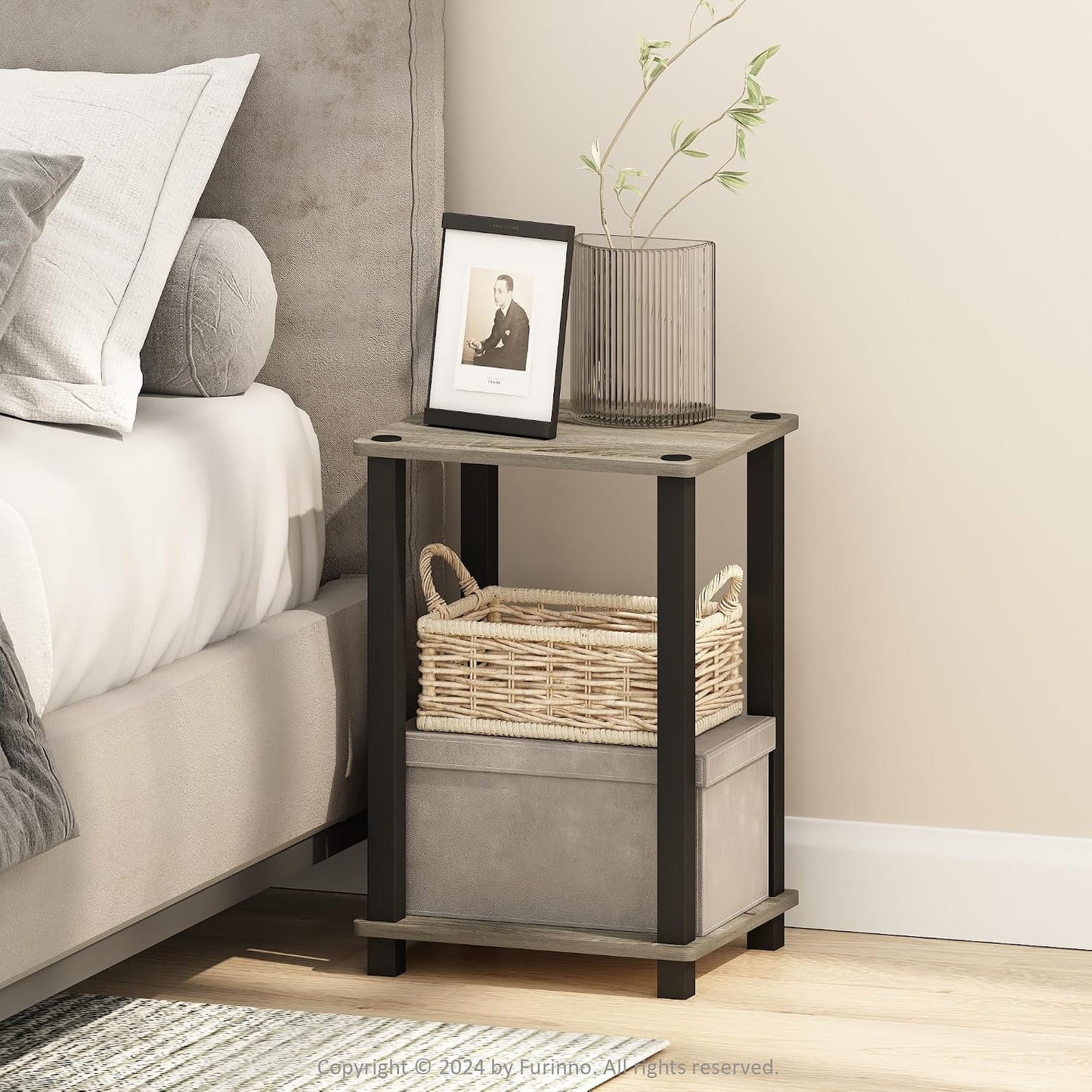 JUST Toolless 3-Tier Night Stand, Open Storage, Americano