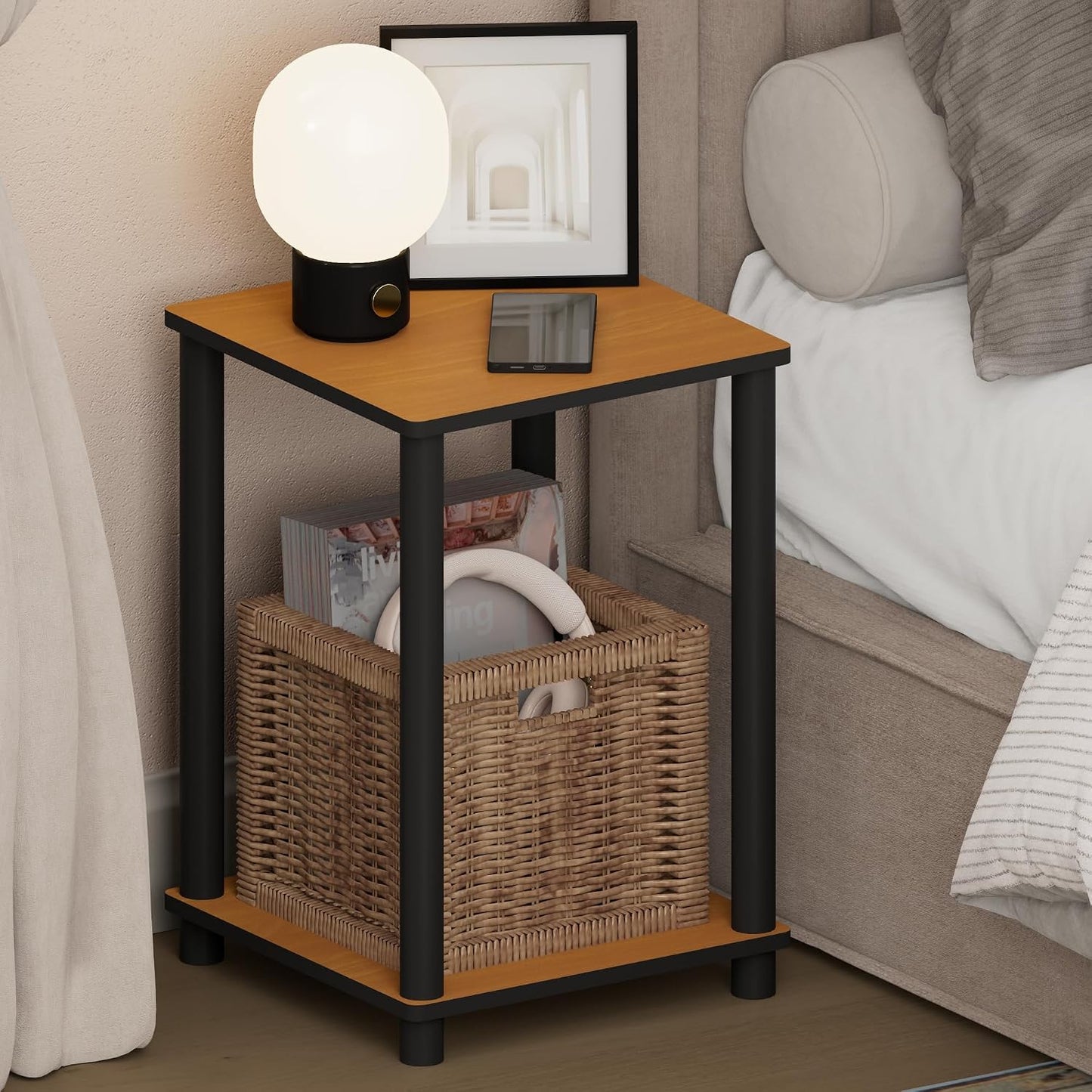 JUST Toolless 3-Tier Night Stand, Open Storage, Americano