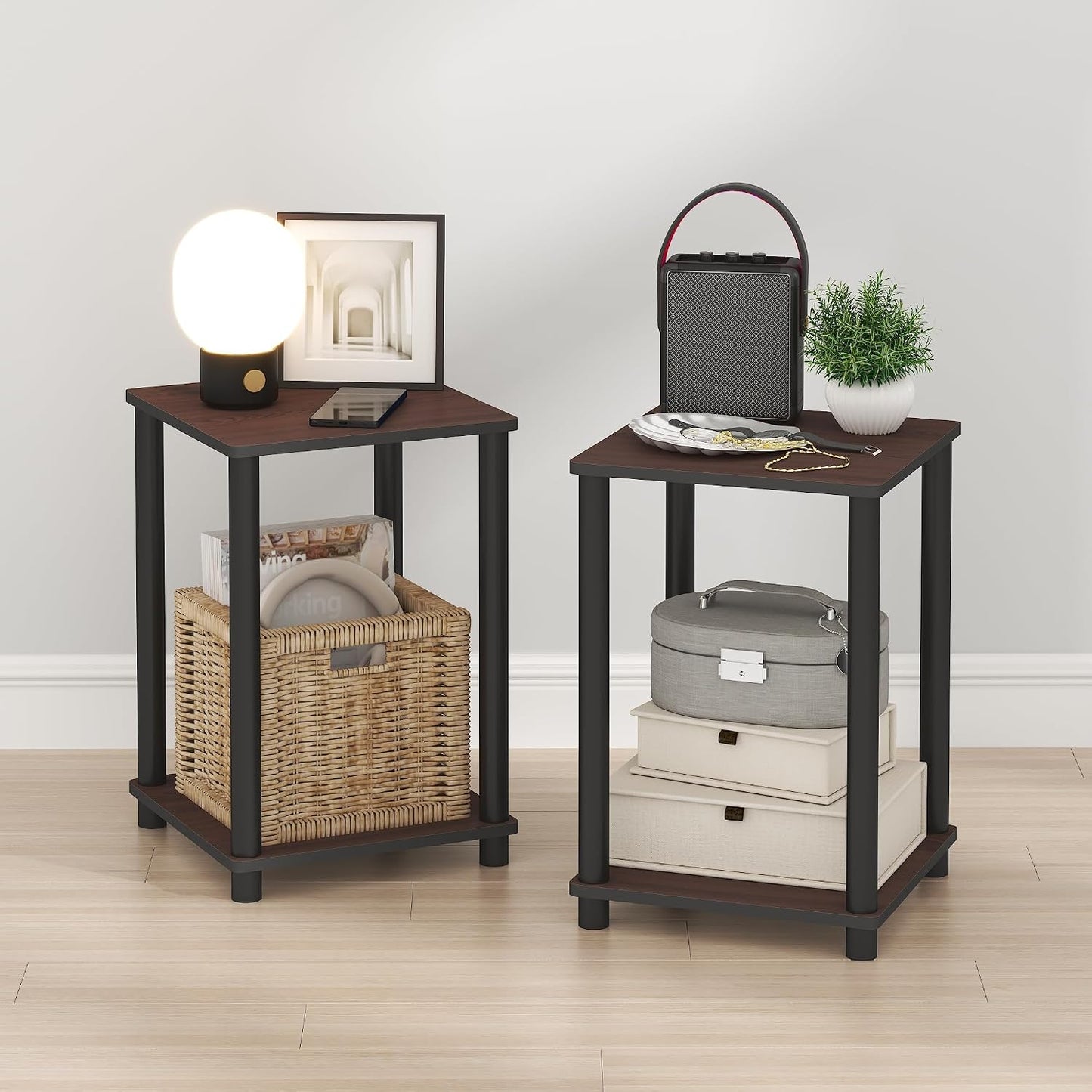 JUST Toolless 3-Tier Night Stand, Open Storage, Americano