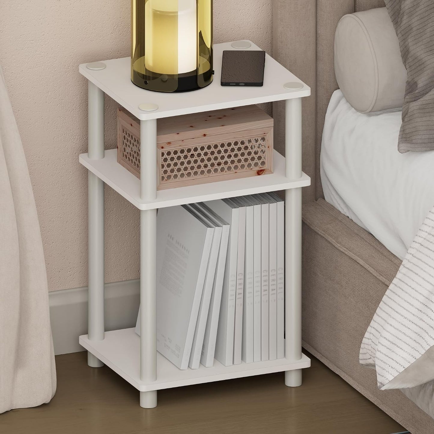 JUST Toolless 3-Tier Night Stand, Open Storage, Americano