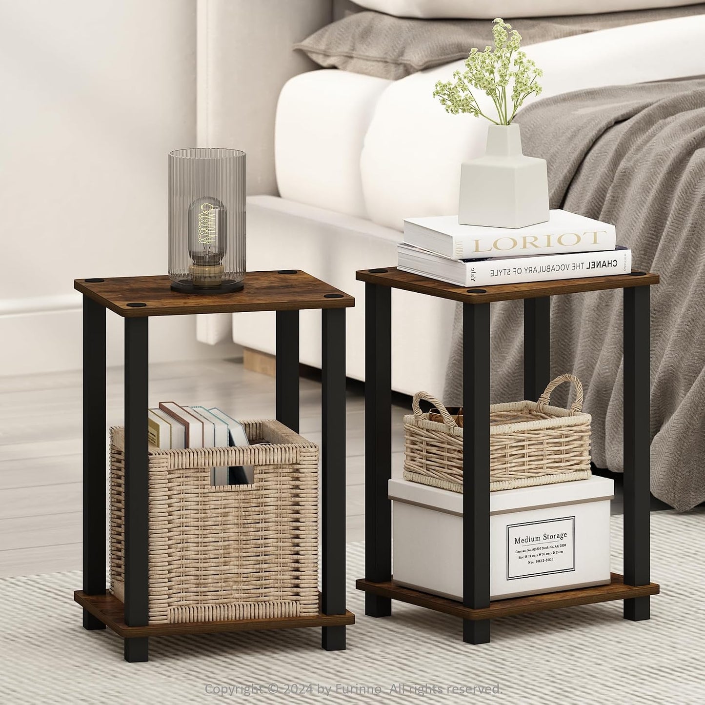 JUST Toolless 3-Tier Night Stand, Open Storage, Americano