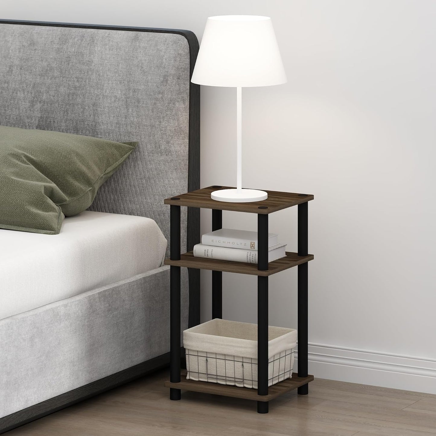 JUST Toolless 3-Tier Night Stand, Open Storage, Americano