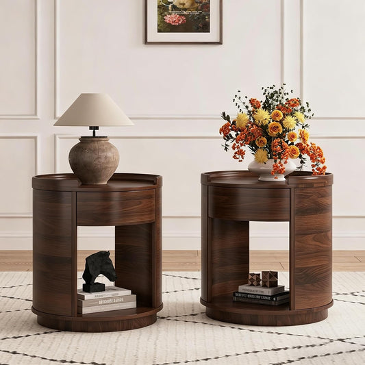 Solid Wood End Table Set of 2, Elegant Pine Side Tables with 2 Drawers, Compact & Versatile Nightstand for Living Room, Bedroom, or Small Spaces Easy Assembly & Timeless Design