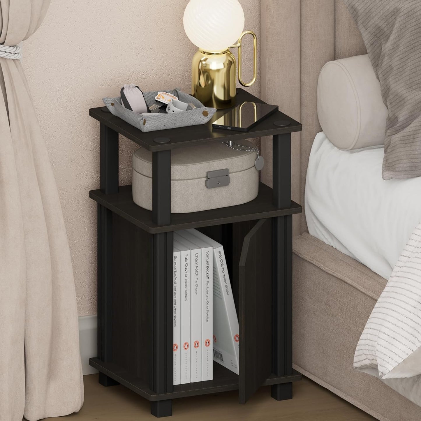 JUST Toolless 3-Tier Night Stand, Open Storage, Americano