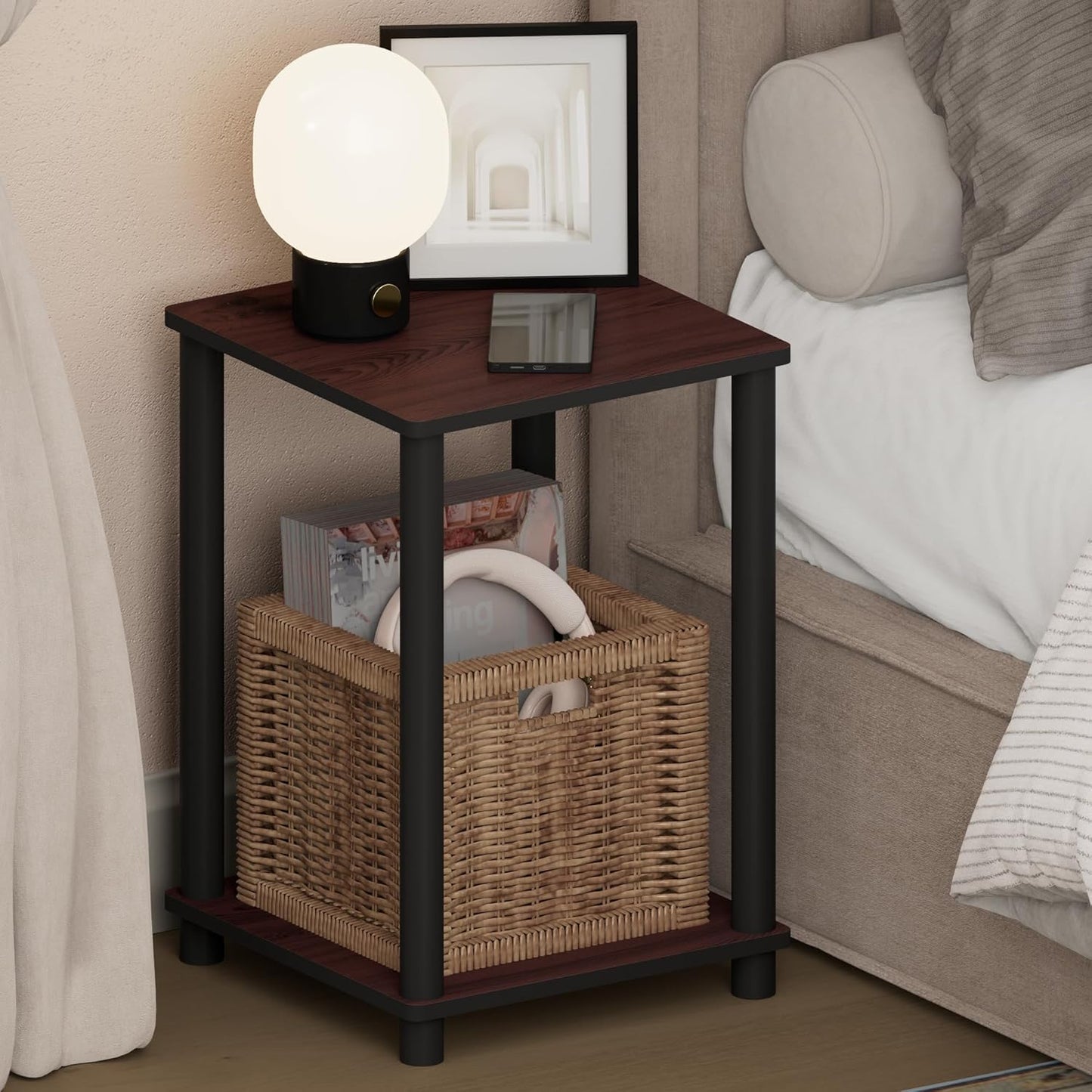 JUST Toolless 3-Tier Night Stand, Open Storage, Americano