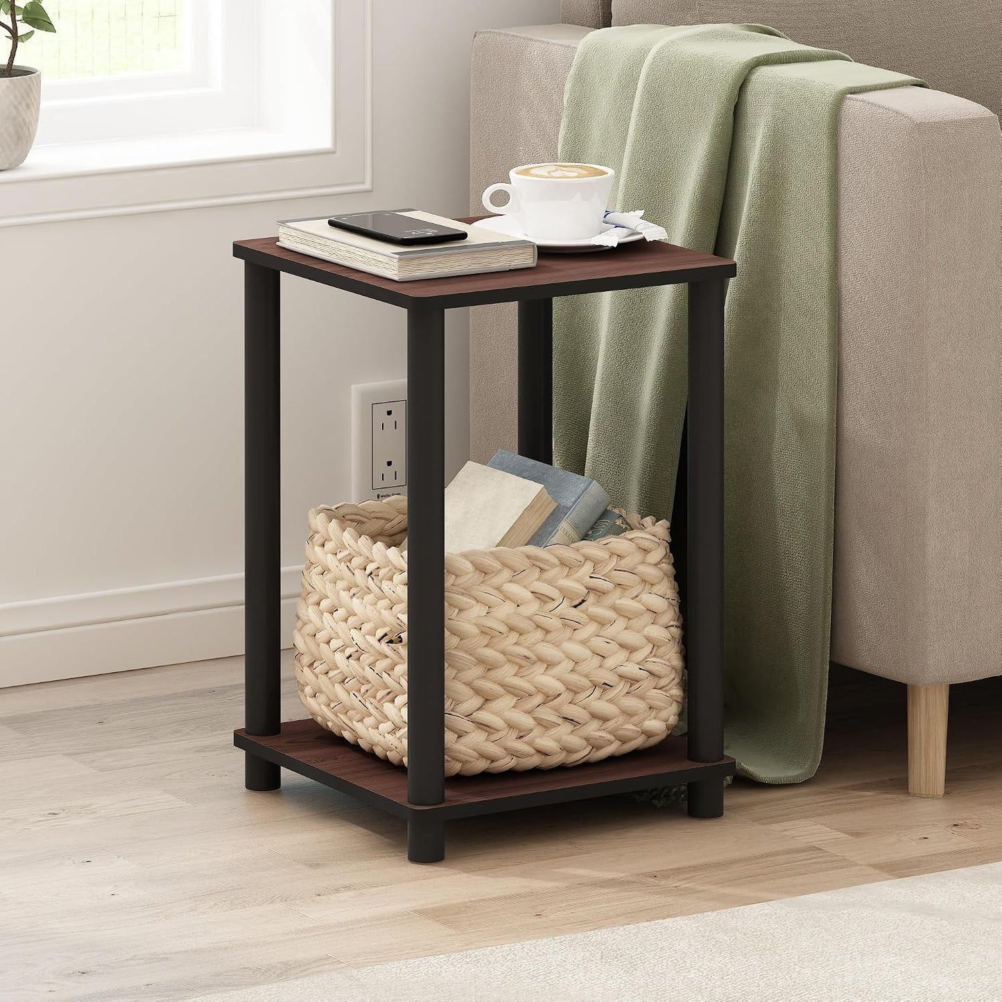 JUST Toolless 3-Tier Night Stand, Open Storage, Americano