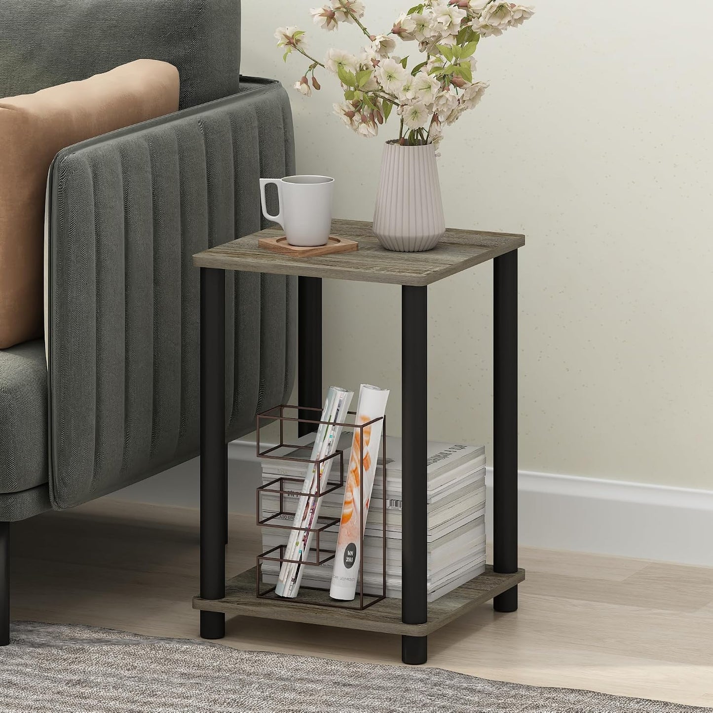JUST Toolless 3-Tier Night Stand, Open Storage, Americano