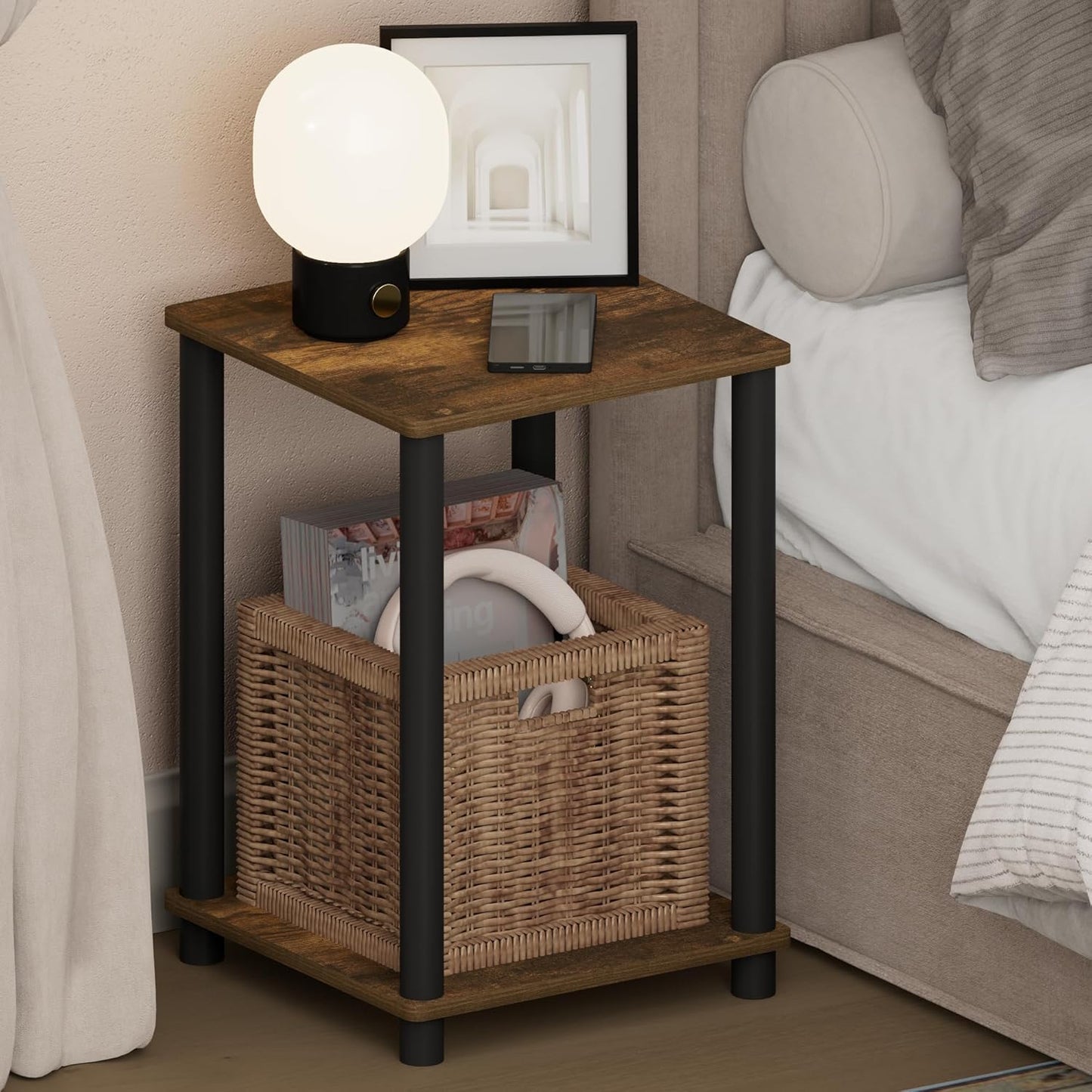 JUST Toolless 3-Tier Night Stand, Open Storage, Americano