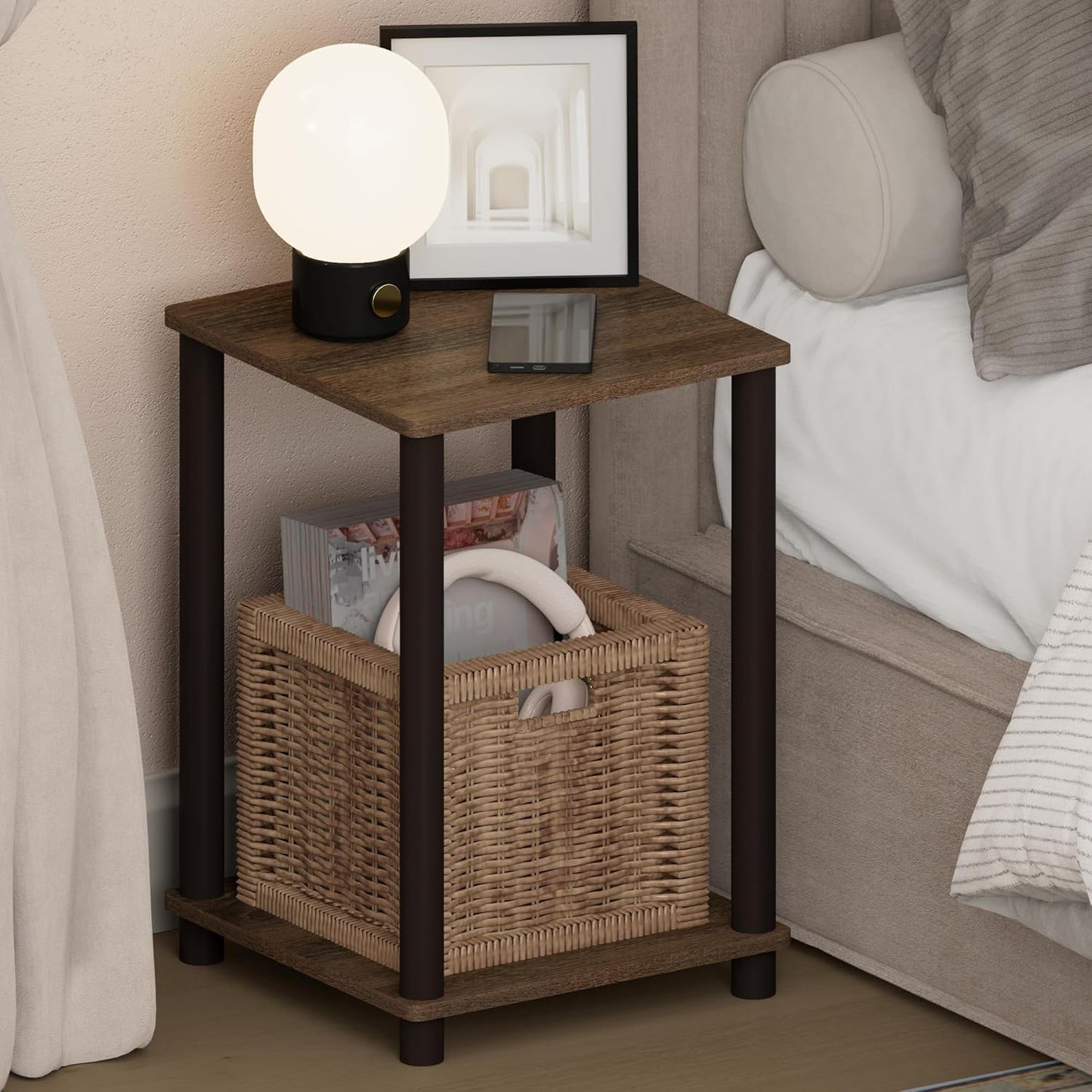 JUST Toolless 3-Tier Night Stand, Open Storage, Americano
